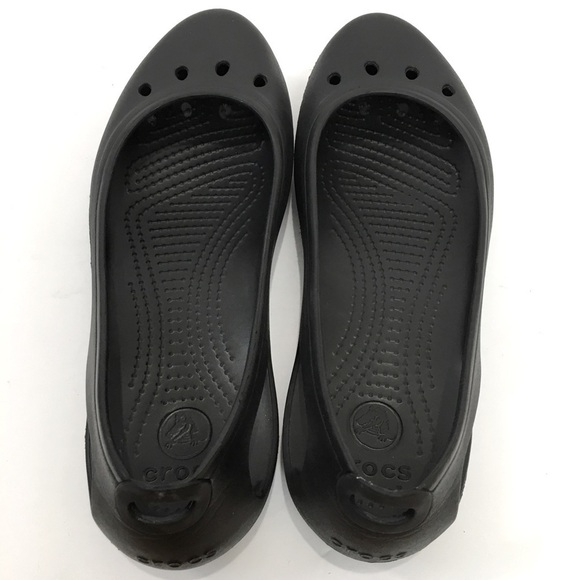 Crocs Kadee Cutout Details Slip On Comfort Black Rubber Slip On Ballet Flats - Picture 5 of 14